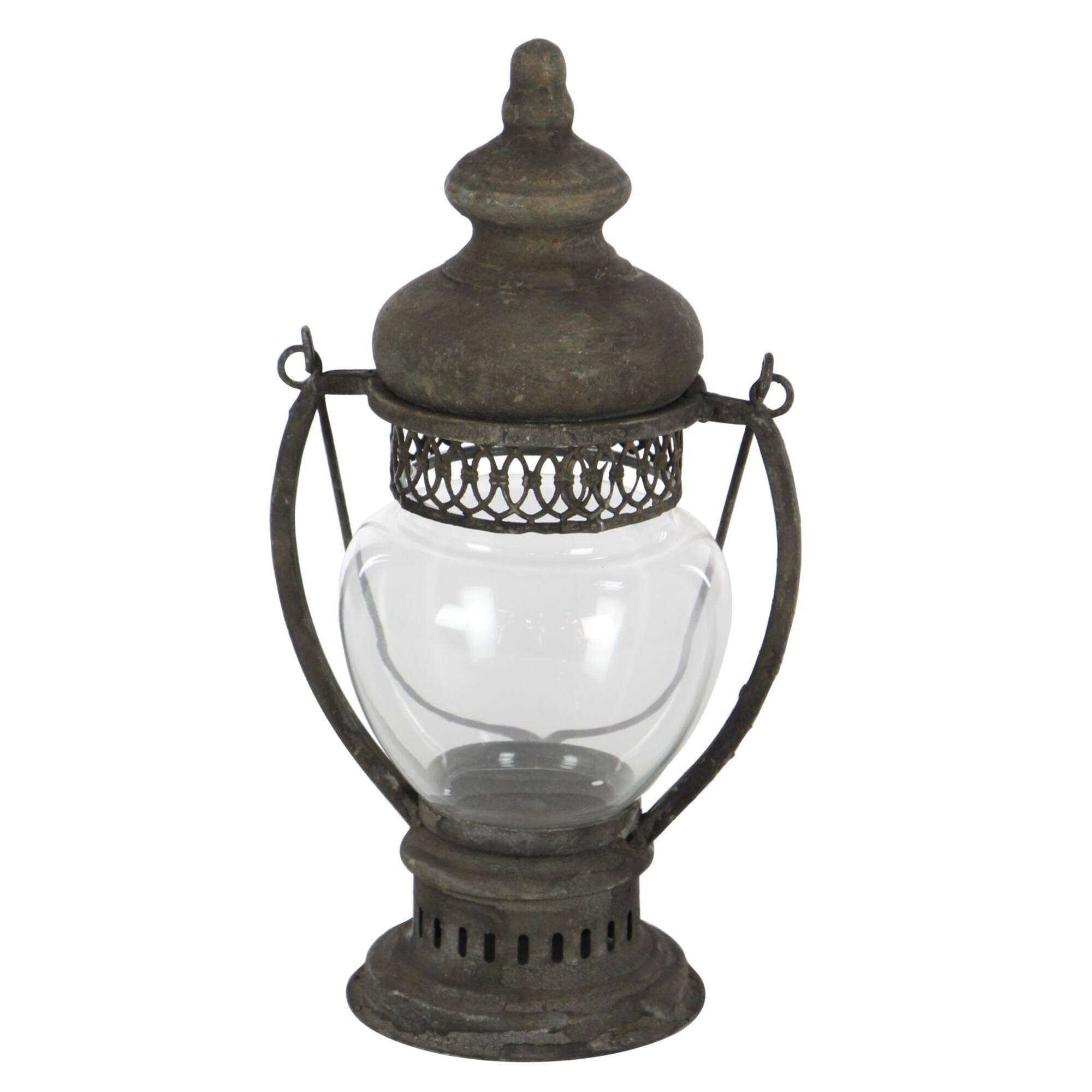 14" Brown Iron Rustic Candle Holder Lantern